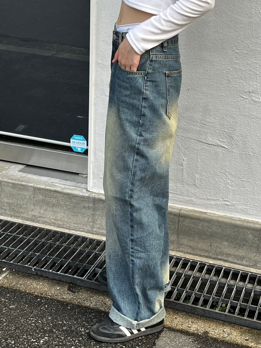 デニム パンツ ハイウエスト ウォッシュ加工 ジーンズ ルーズ 4 ジーンズ デニム パンツ ワイド ウォッシュ加工 ハート ラブ