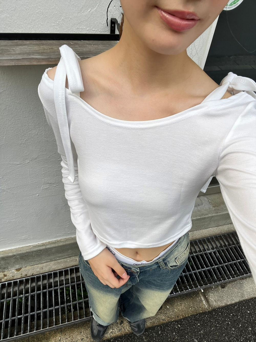 tシャツ 肩リボンオフショルカットソー レディース ショルダーリボンオフショルTシャツ | レディースファッション