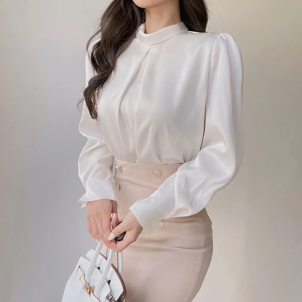 ハイネックサテンパフ長袖ブラウス | mirangmirang | 詳細画像3