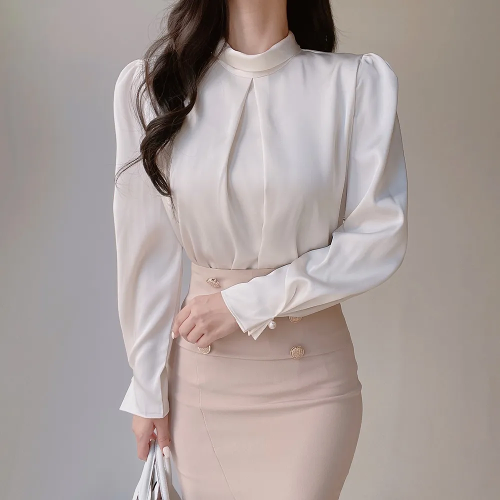 ハイネックサテンパフ長袖ブラウス | mirangmirang | 詳細画像5