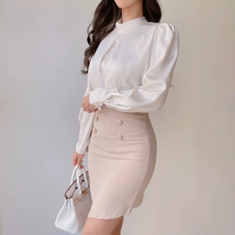 ハイネックサテンパフ長袖ブラウス | mirangmirang | 詳細画像13