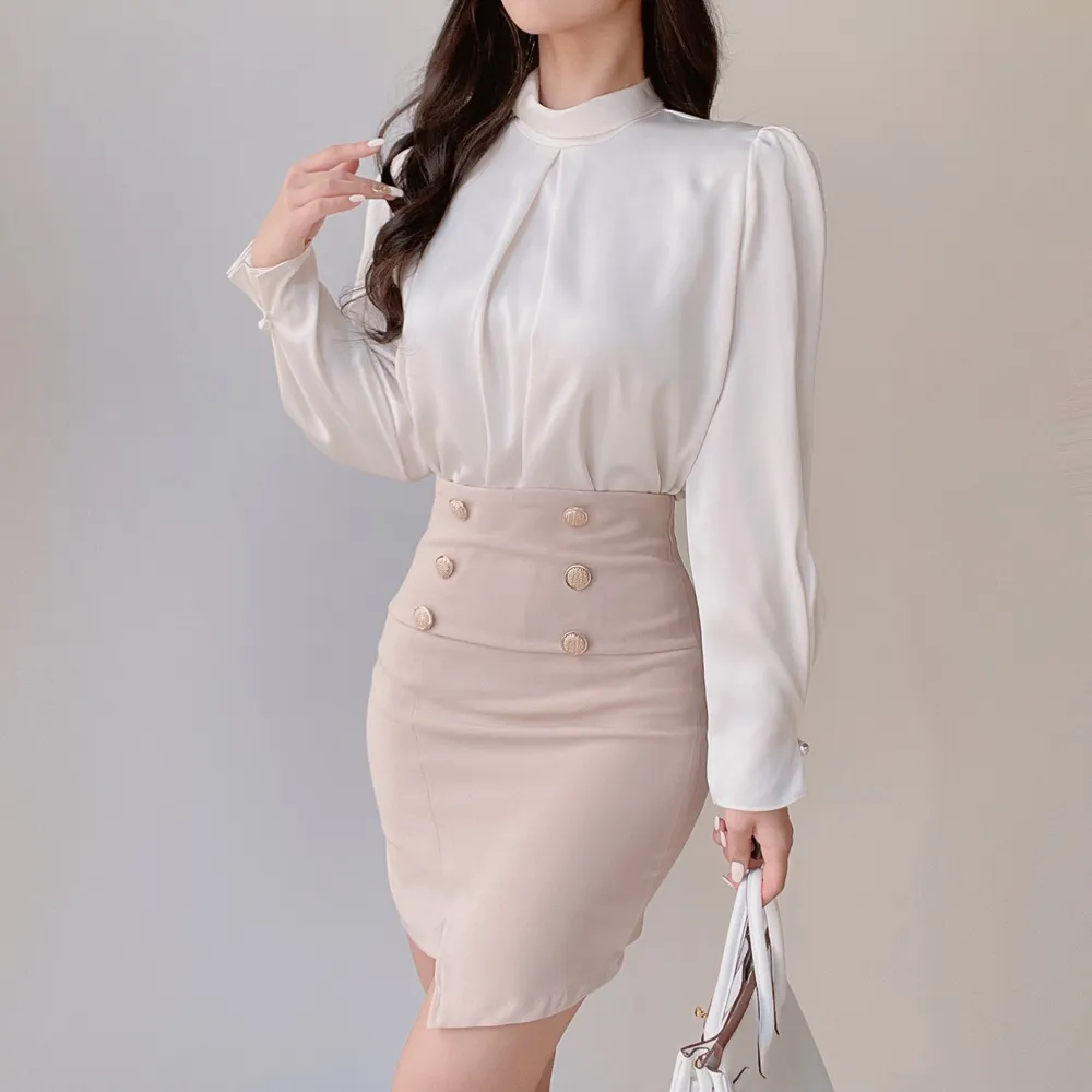 ハイネックサテンパフ長袖ブラウス | mirangmirang | 詳細画像14