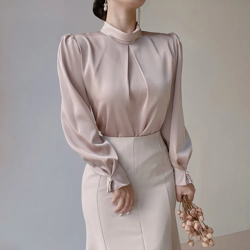 ハイネックサテンパフ長袖ブラウス | mirangmirang | 詳細画像16