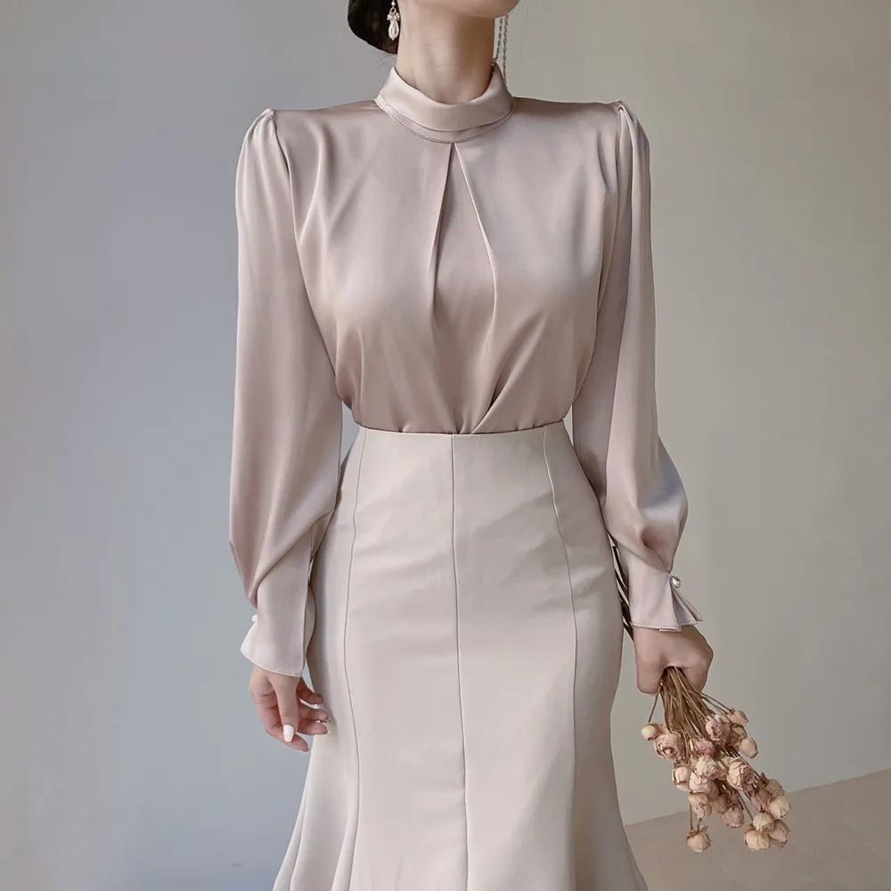 ハイネックサテンパフ長袖ブラウス | mirangmirang | 詳細画像17