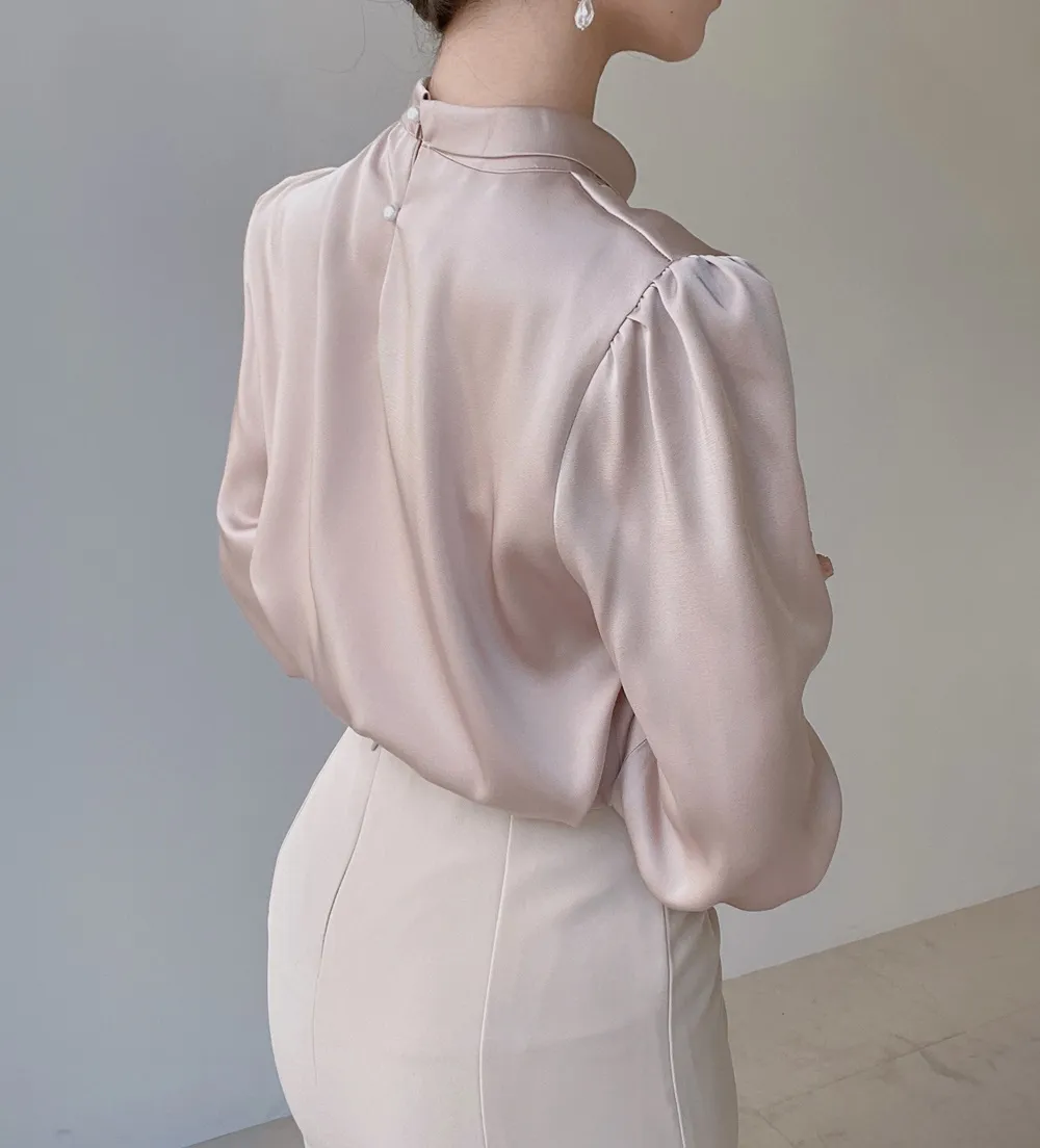 ハイネックサテンパフ長袖ブラウス | mirangmirang | 詳細画像19