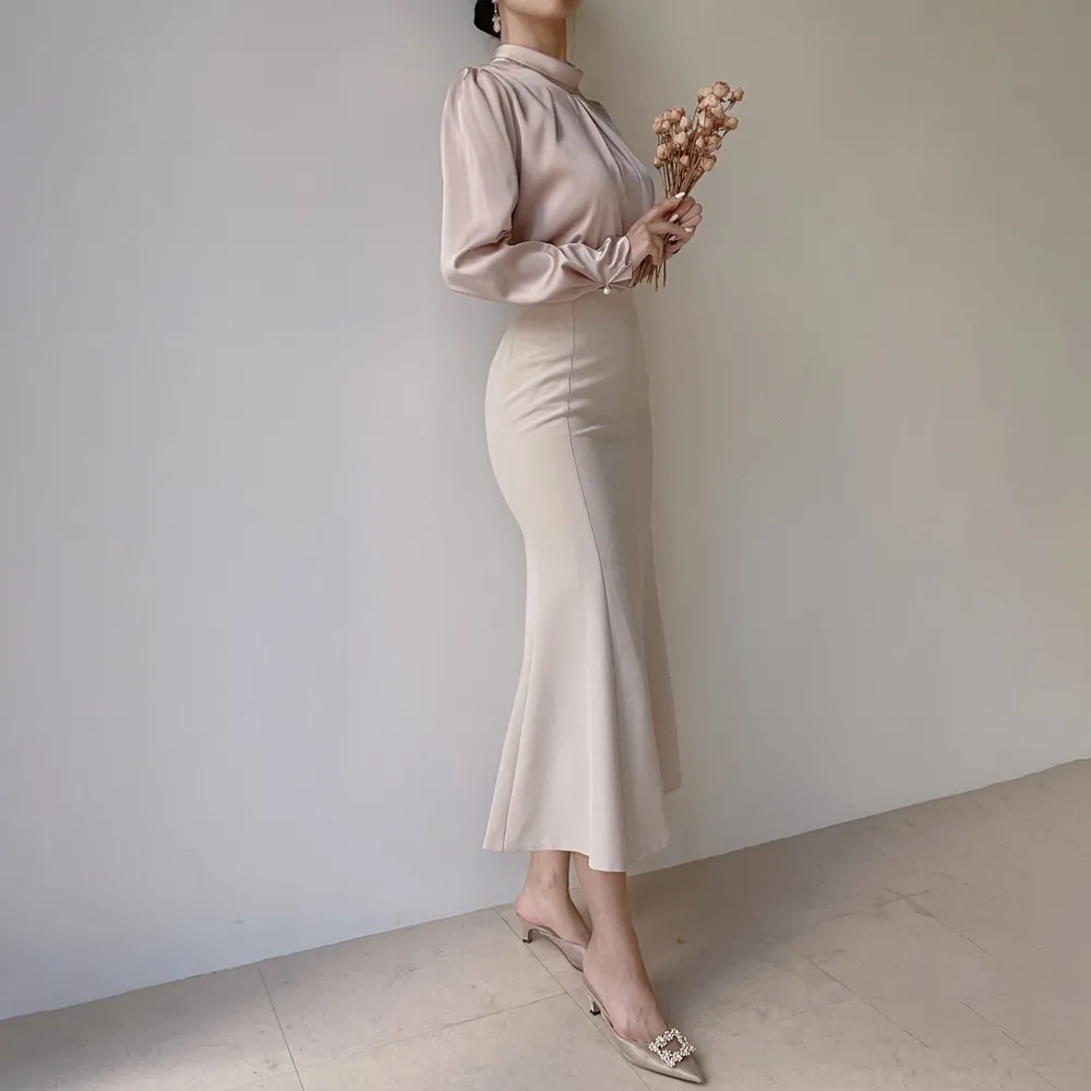 ハイネックサテンパフ長袖ブラウス | mirangmirang | 詳細画像23