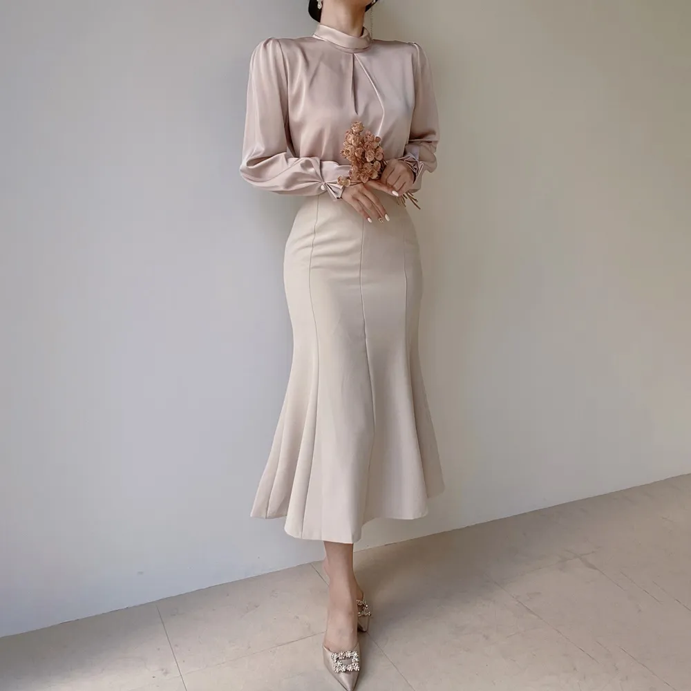 ハイネックサテンパフ長袖ブラウス | mirangmirang | 詳細画像24