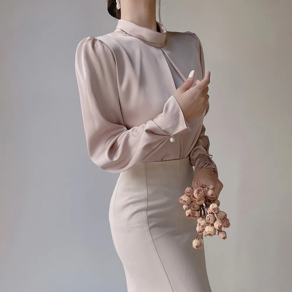 ハイネックサテンパフ長袖ブラウス | mirangmirang | 詳細画像27