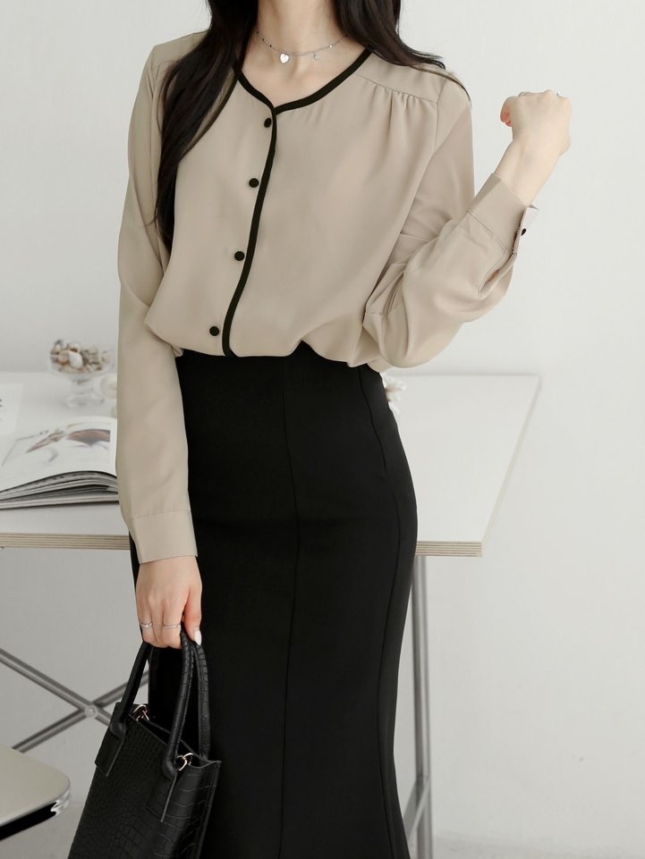 配色くるみボタンブラウス | 詳細画像5