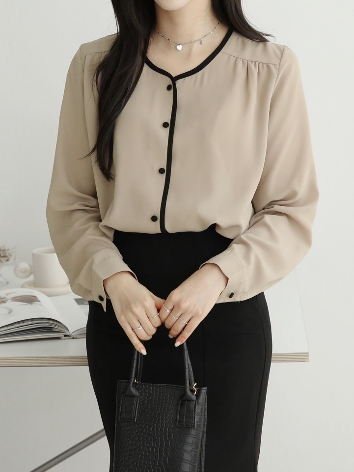 配色くるみボタンブラウス | 詳細画像6