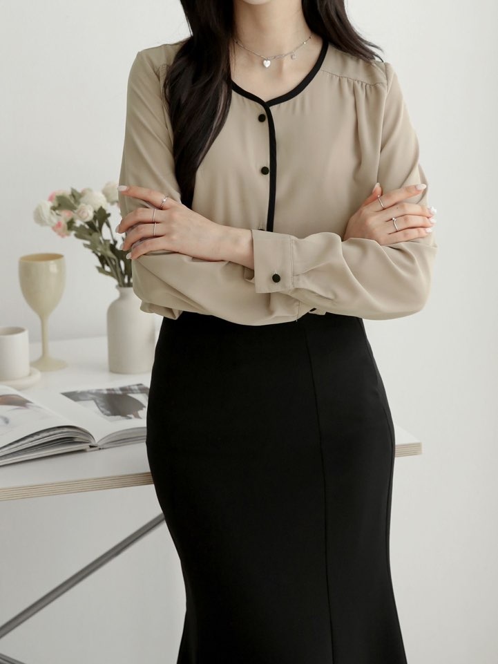 配色くるみボタンブラウス | 詳細画像9