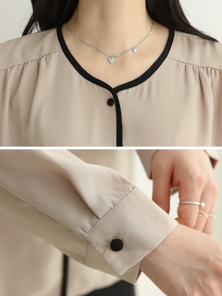 配色くるみボタンブラウス | 詳細画像10