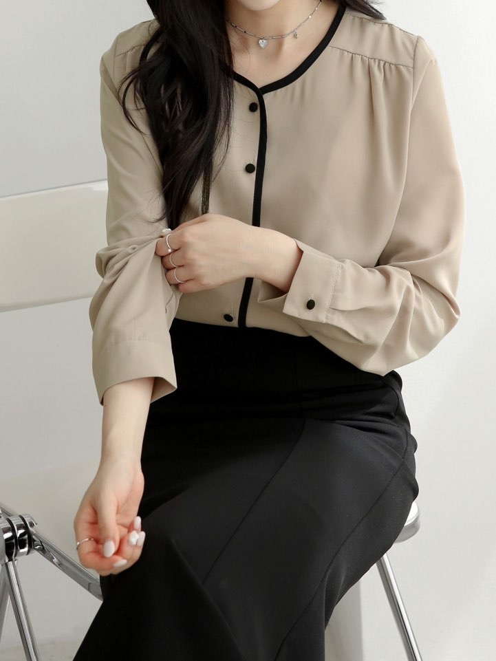 配色くるみボタンブラウス | 詳細画像14