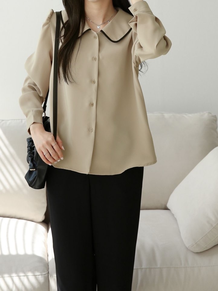 配色ラウンドカラーパフブラウス | 詳細画像2