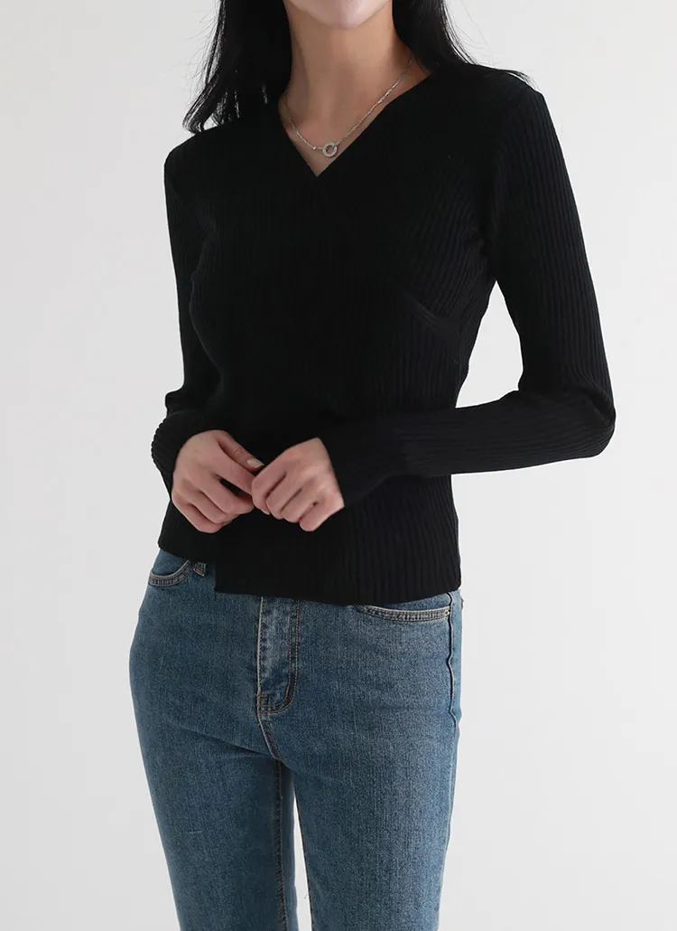 リブカシュクールVネックニット | DHOLIC | 詳細画像1