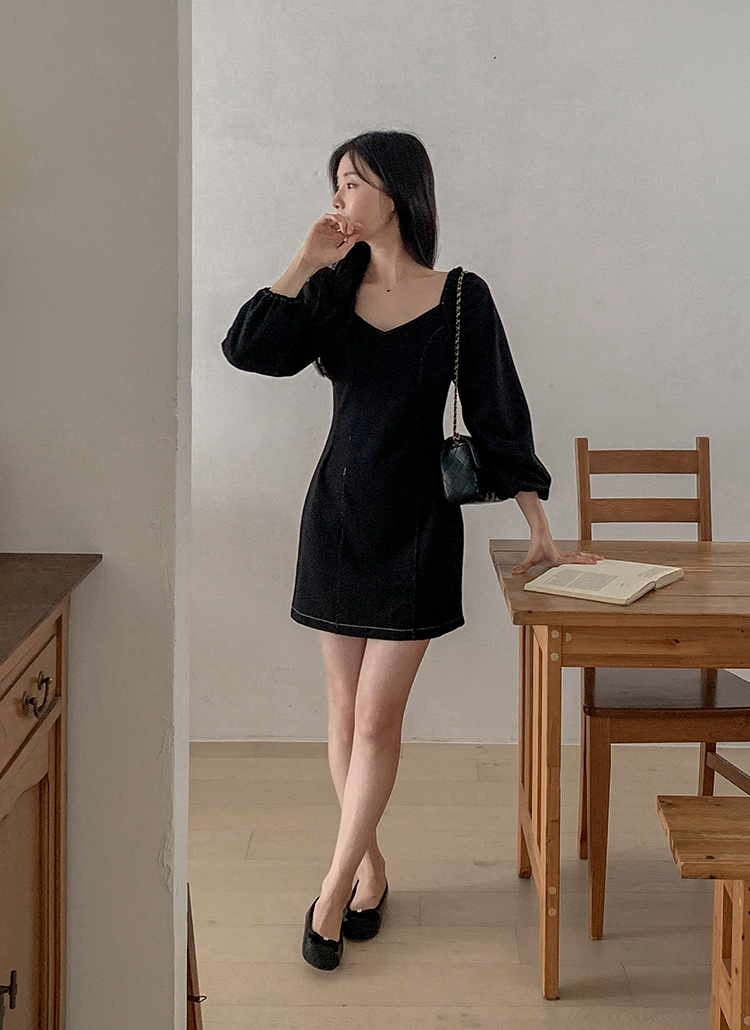 ハートネックステッチミニワンピース | レディースファッション通販