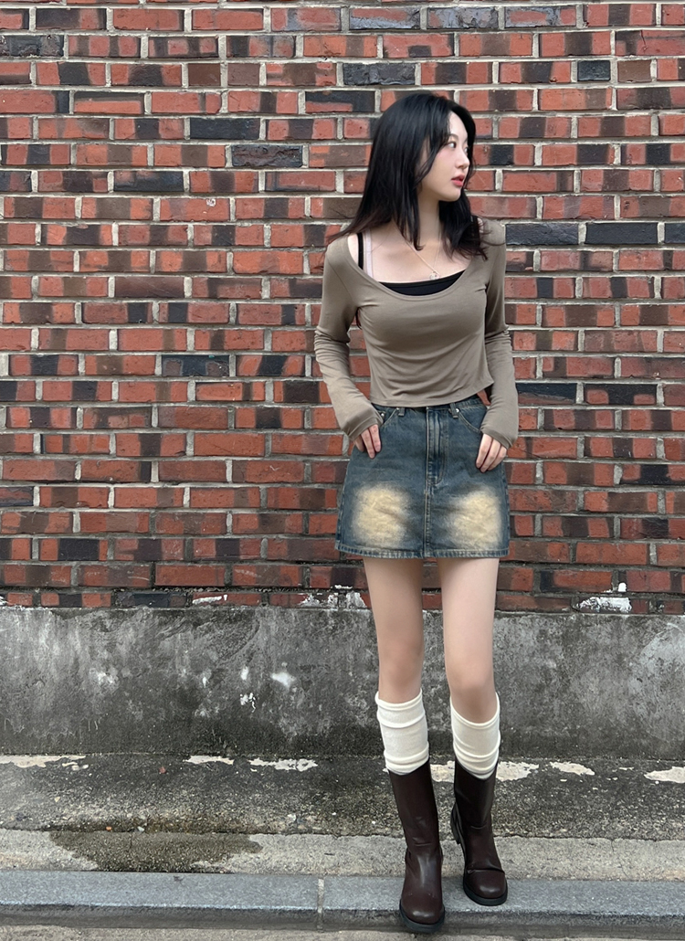 2TYPEパンツ裏地ウォッシュミニデニムスカート | レディース