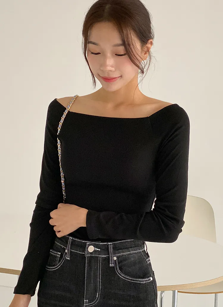 オフショルスリムクロップドTシャツ | DHOLIC | 詳細画像1