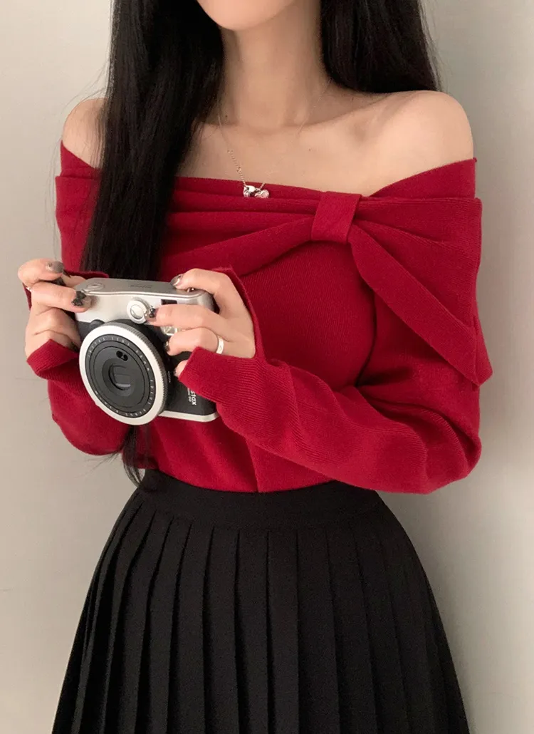 リボンオフショル長袖ニット | moodloveroom | 詳細画像1