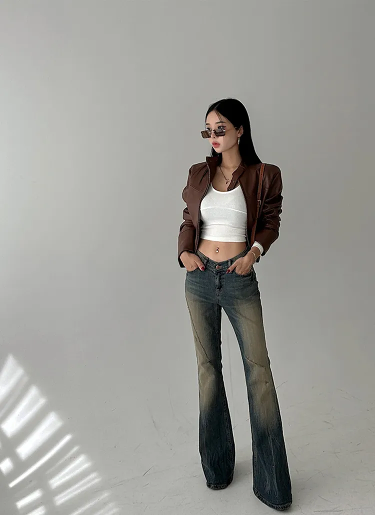 ダメージローライズフレアデニムパンツ | レディースファッション通販  