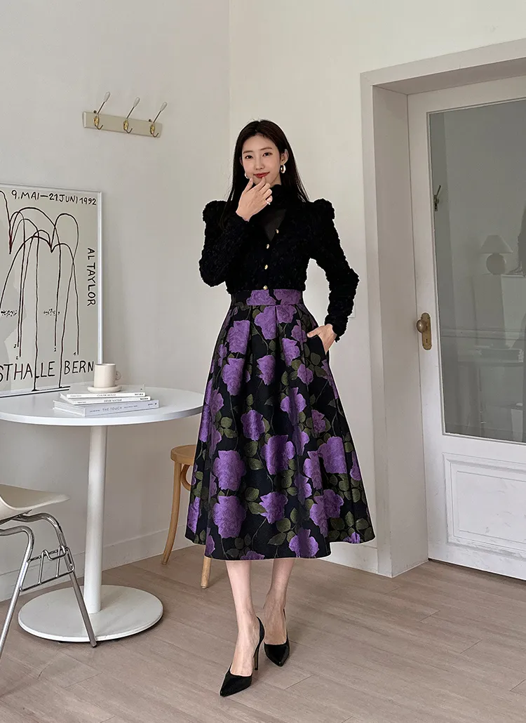 ジャガードフラワーAラインスカート | レディースファッション通販  