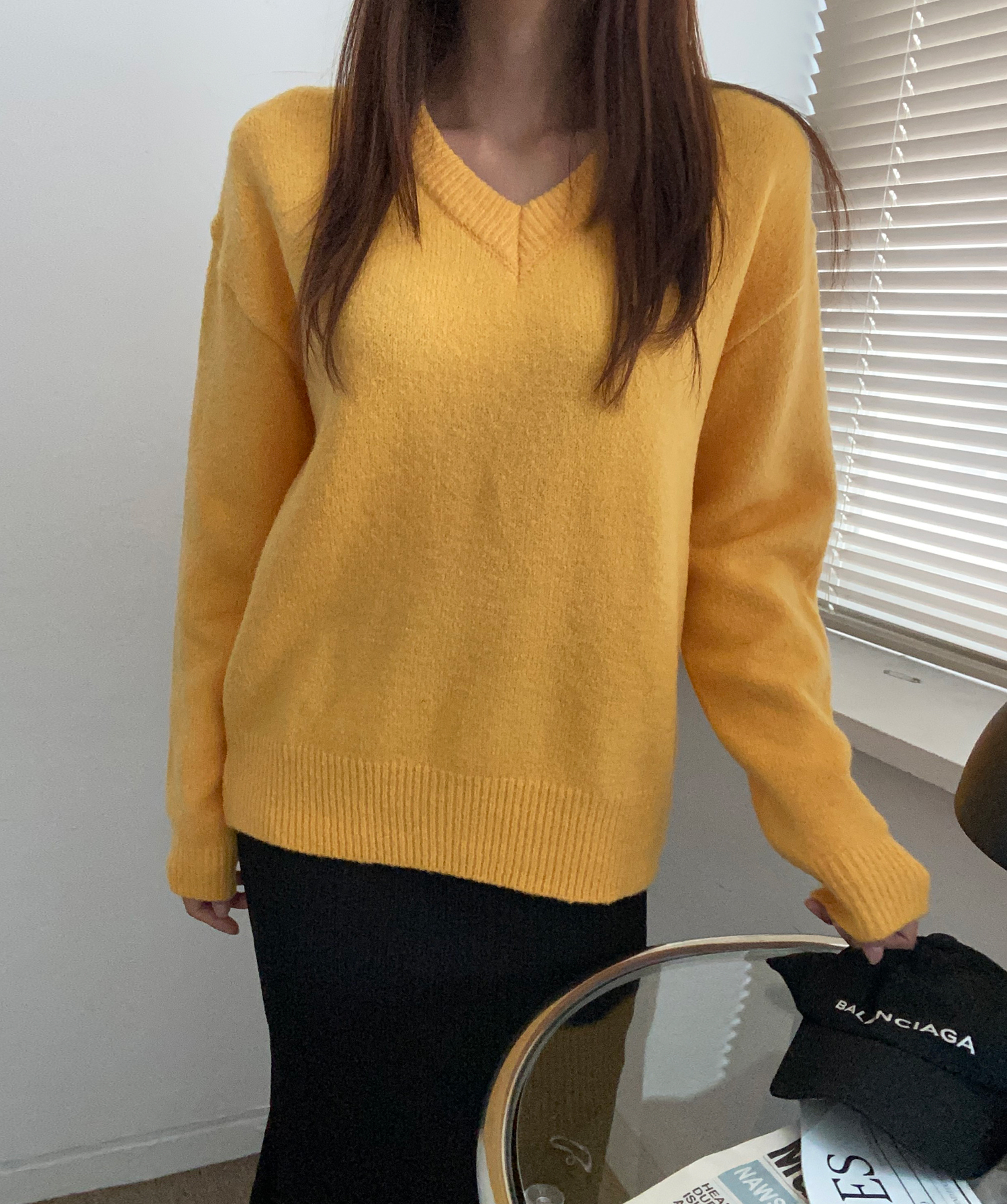 Vネックルーズ長袖ニット | 詳細画像8