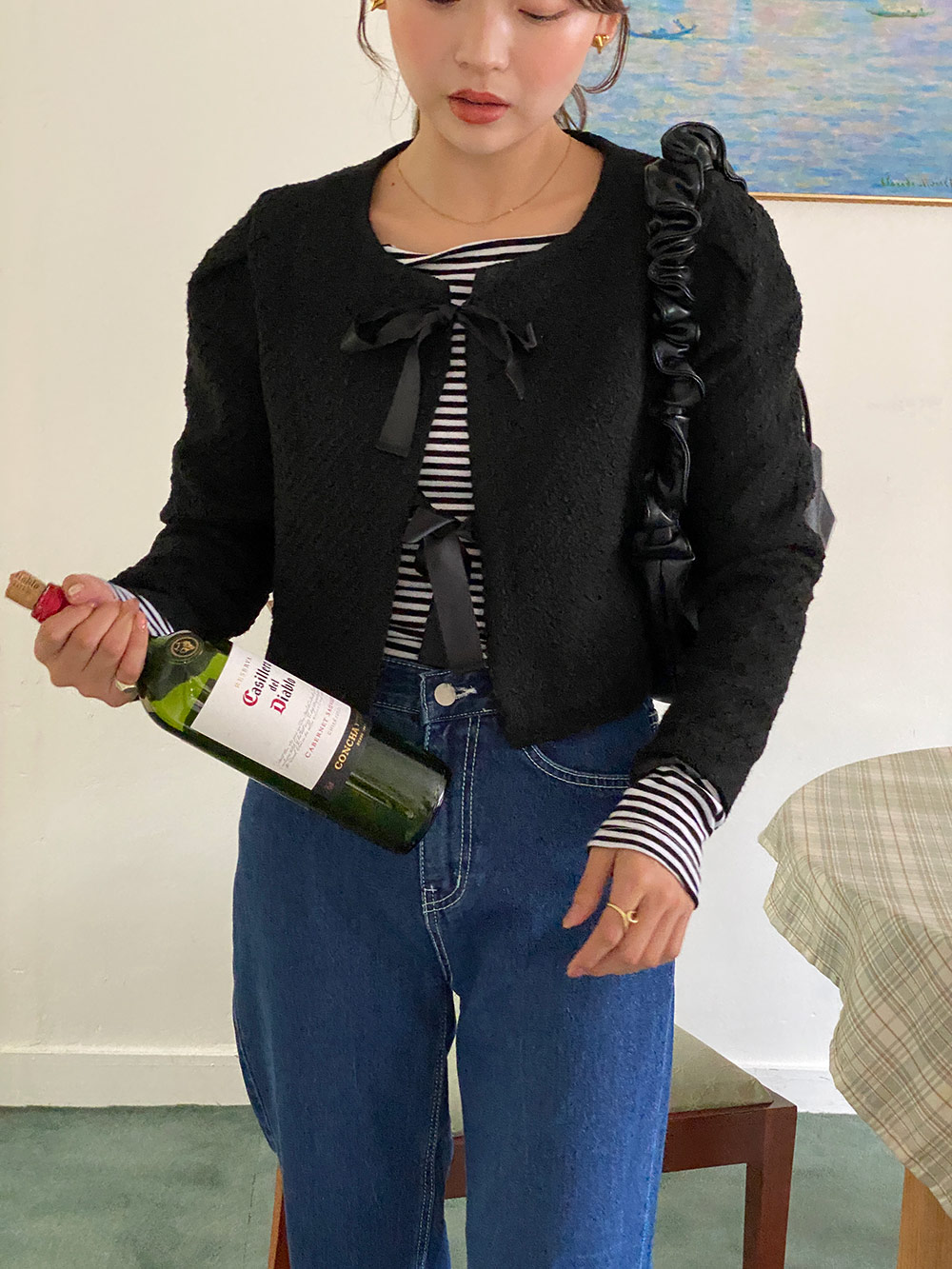 リボンクロップドツイードジャケット | レディースファッション通販