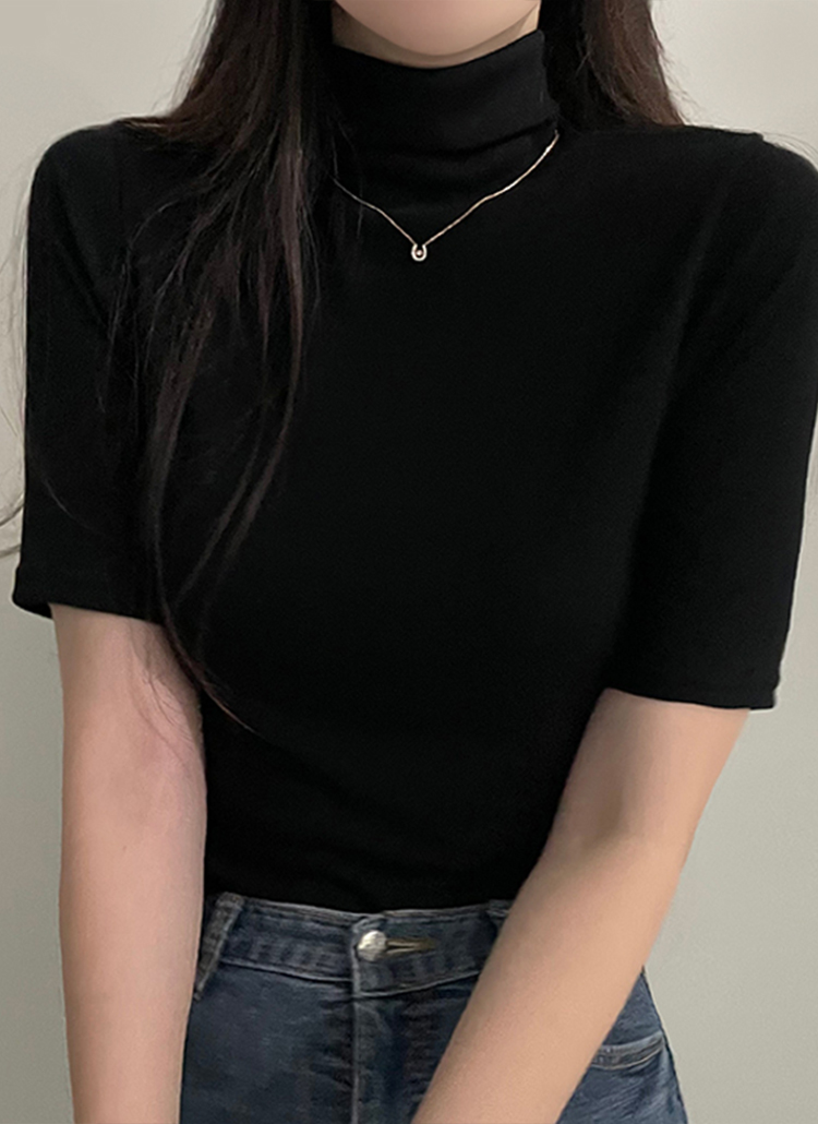 ブラック ハイネック 半袖Tシャツ タートルネック半袖Tシャツ | レディースファッション通販 - DHOLIC
