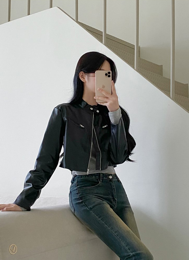 フェイクレザークロップドバイカージャンパー | レディース