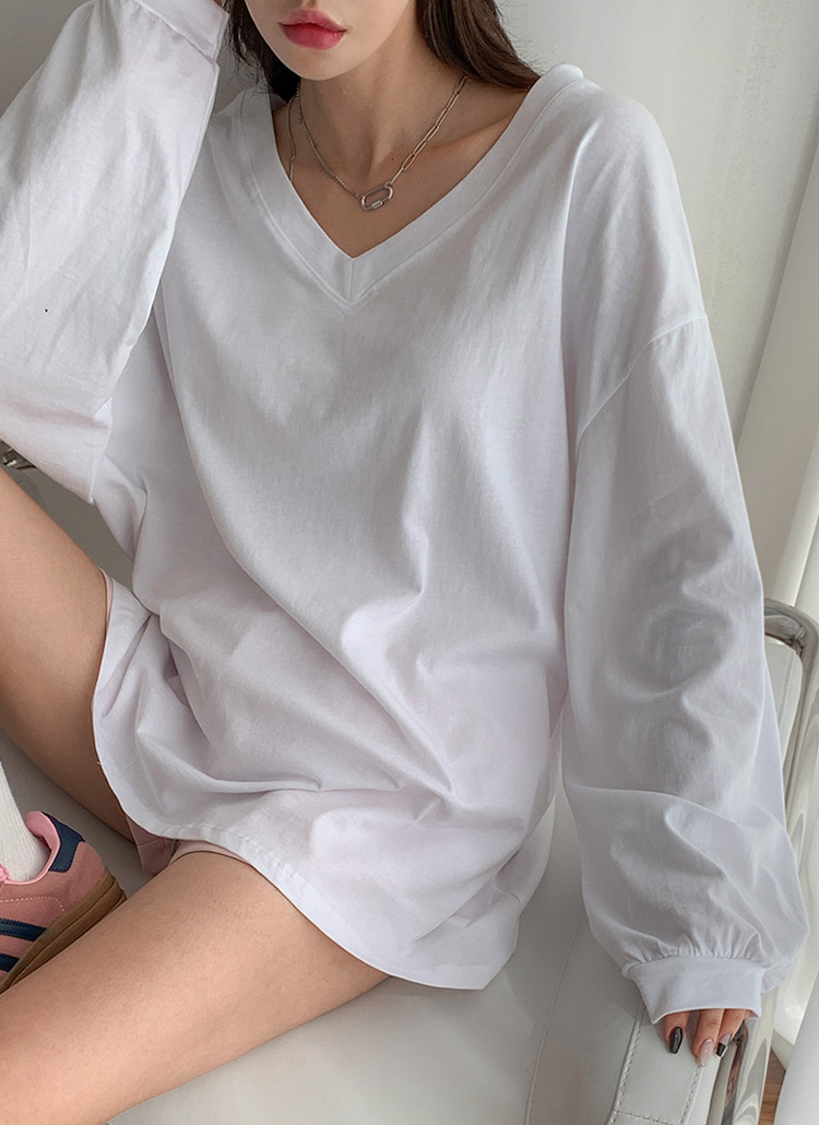 Vネックオーバーロング長袖Tシャツ | レディースファッション通販 - DHOLIC