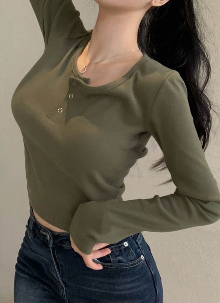 スリムスナップボタン長袖Tシャツ スリムスナップボタン長袖Tシャツ トップス