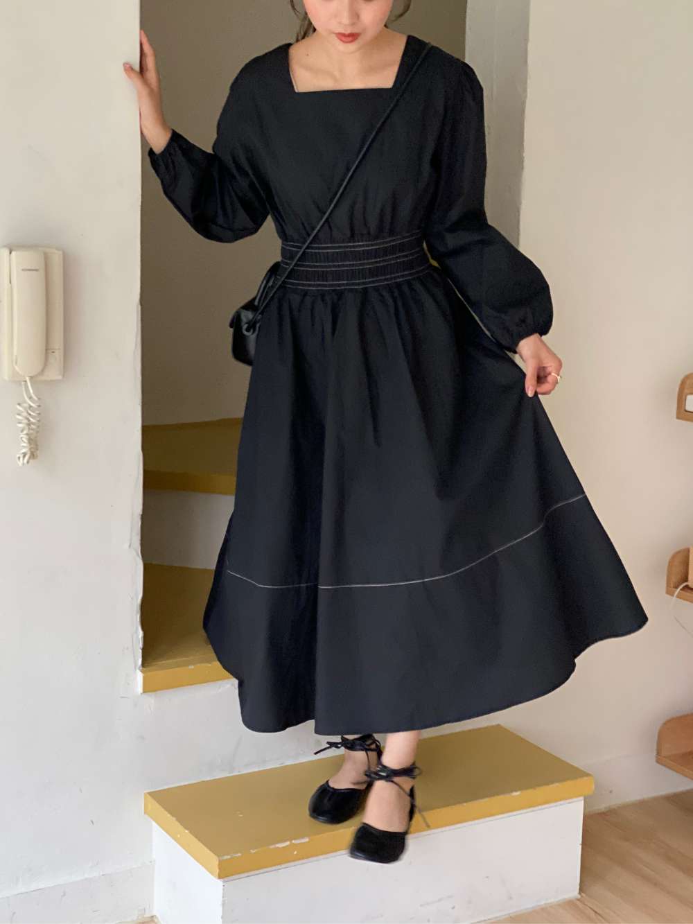 スクエアネックステッチワンピース | レディースファッション通販 - DHOLIC