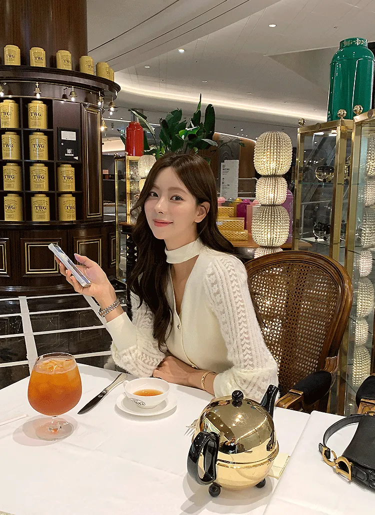 レーススリーブチョーカーネックカーディガン | minagram | 詳細画像1
