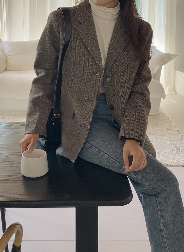 ウール混ヘリンボーンジャケット | レディースファッション通販 - DHOLIC