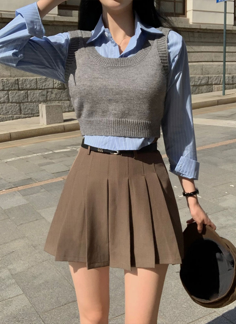 クロップドニットベスト&シャツSET | レディースファッション通販 - DHOLIC