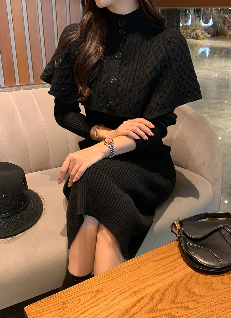 ボタンケープ&ニットワンピースSET | minagram | 詳細画像1