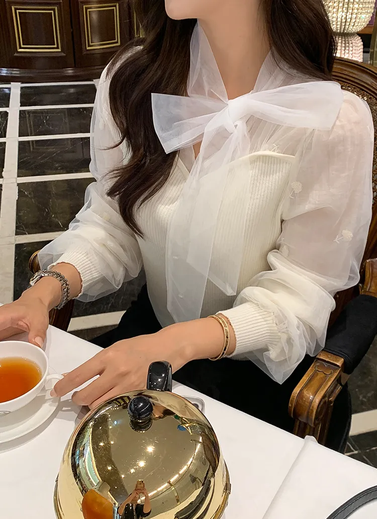 シフォンボウタイニットブラウス | minagram | 詳細画像1