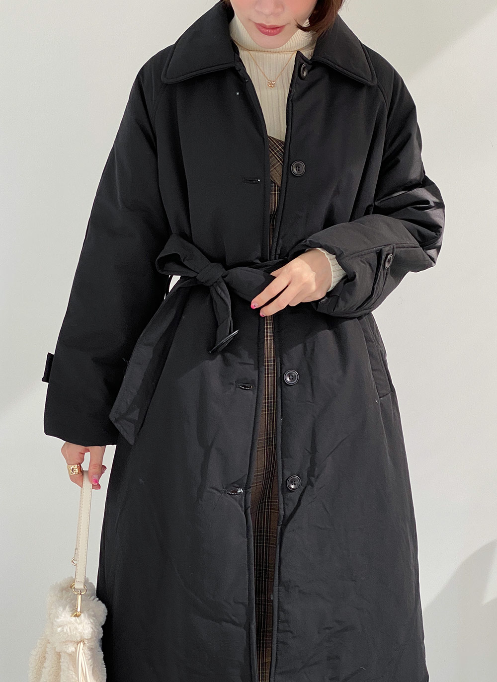 ベルト付ラグランシングル中綿コート | レディースファッション通販