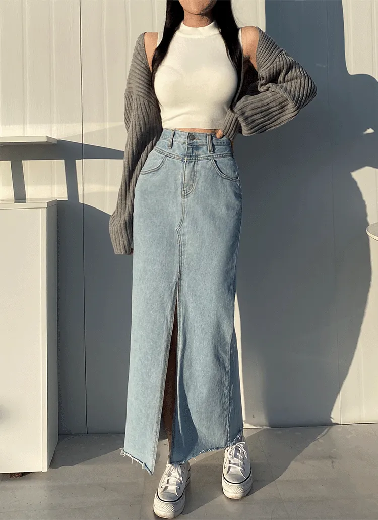 ハイウエストスリットロングデニムスカート | ahope | 詳細画像1