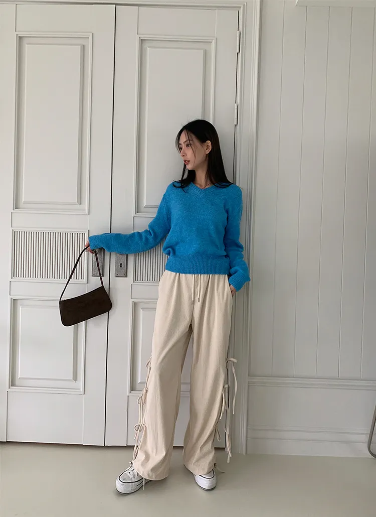 サイドスリットリボンコーデュロイパンツ | レディースファッション  