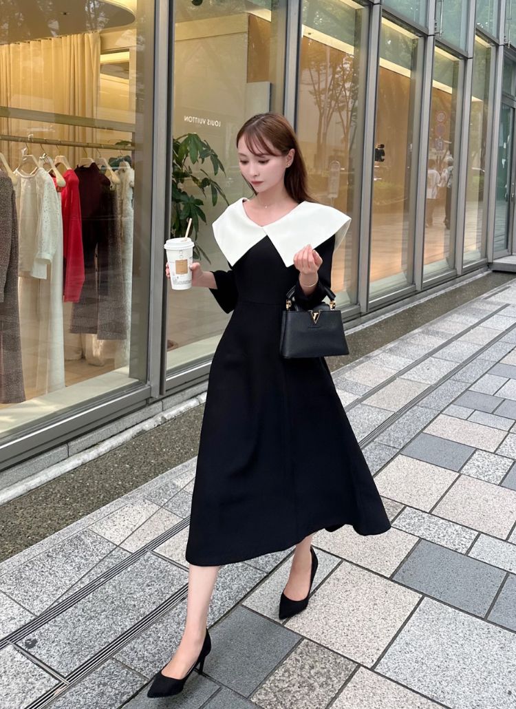 SALE】ビッグカラーフレアワンピース