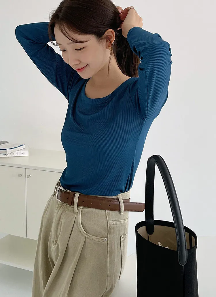 Uネッククロップド長袖Tシャツ | DHOLIC | 詳細画像1