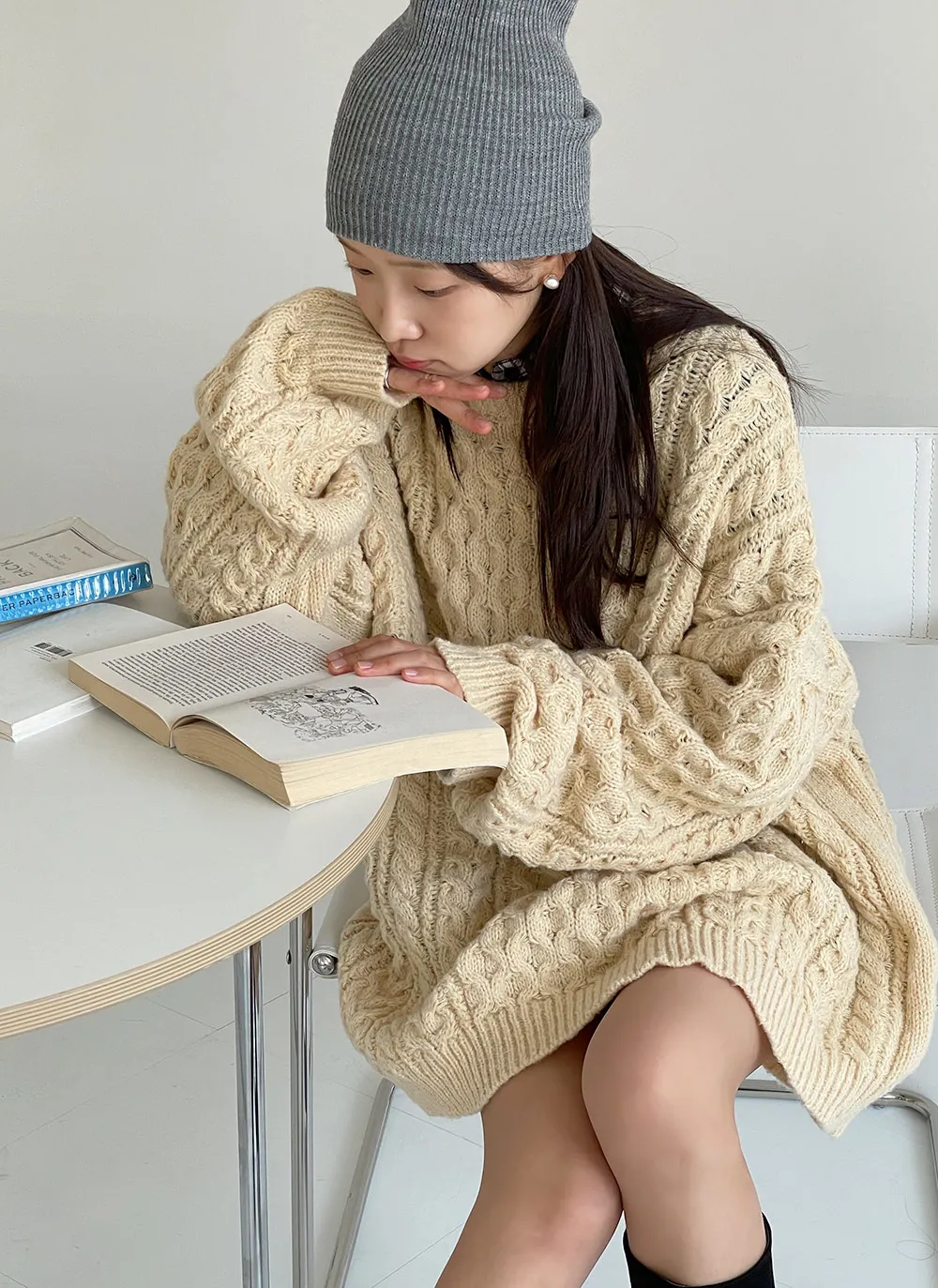 ウール混ケーブルオーバーロングニット | レディースファッション通販  