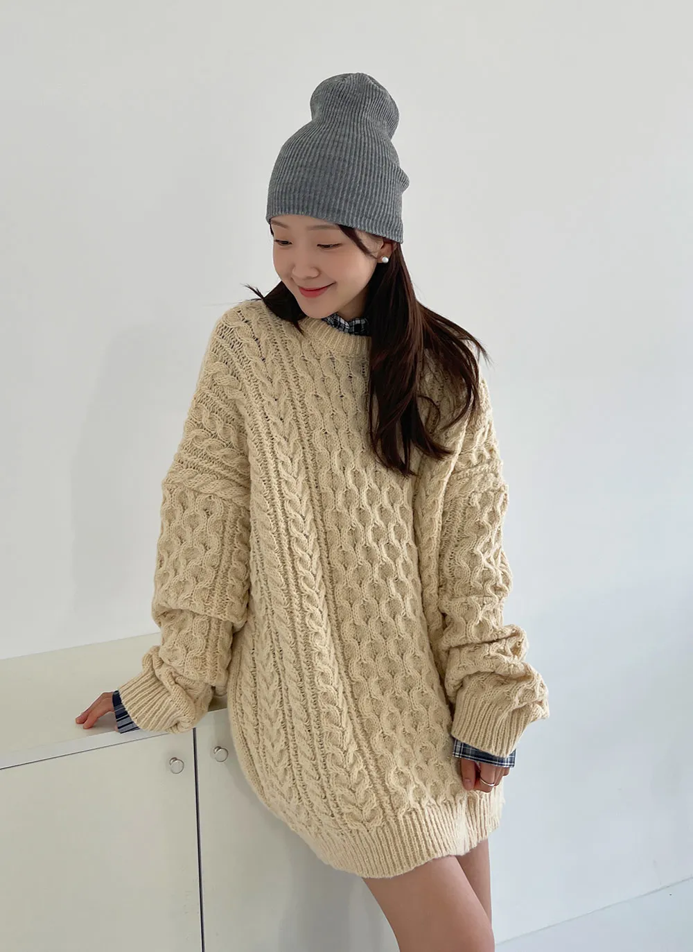 ウール混ケーブルオーバーロングニット | レディースファッション通販  