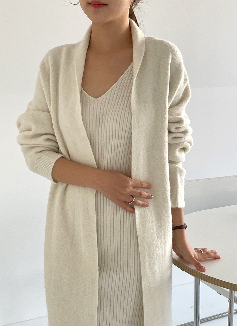 ロングカーディガン&ノースリリブワンピSET | レディースファッション
