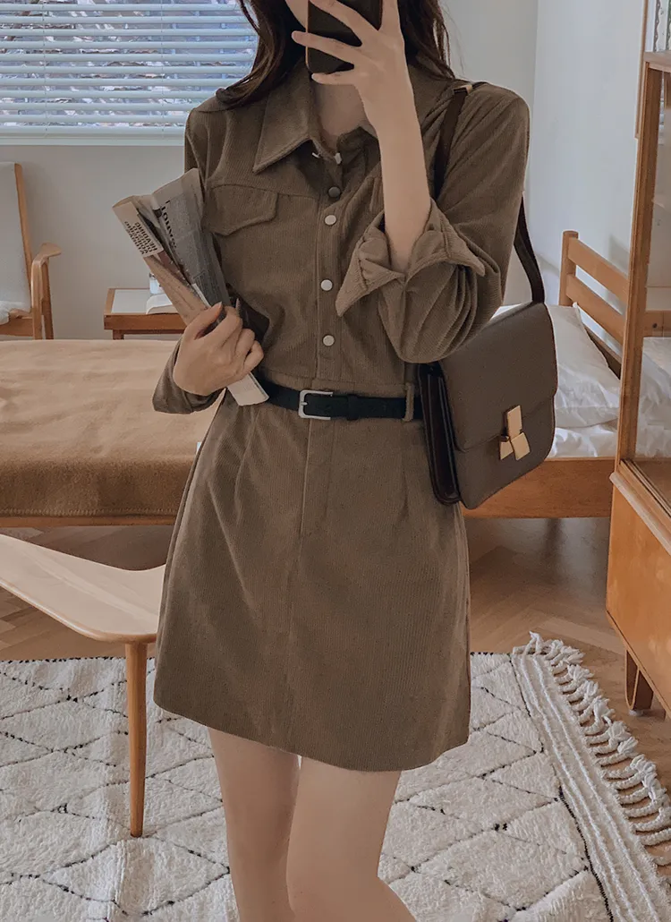 コーデュロイHラインミニワンピース | レディースファッション通販  