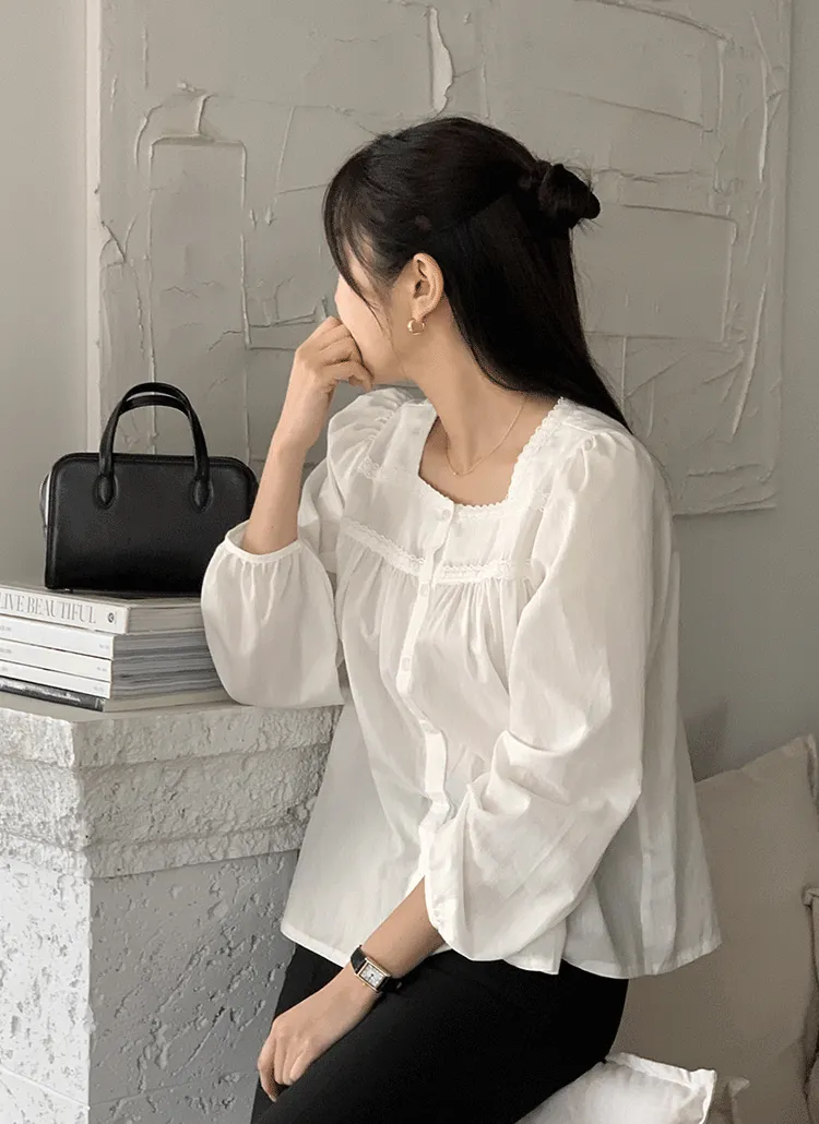 レースタイネックブラウス スクエアネックレースラインブラウス | レディースファッション通販