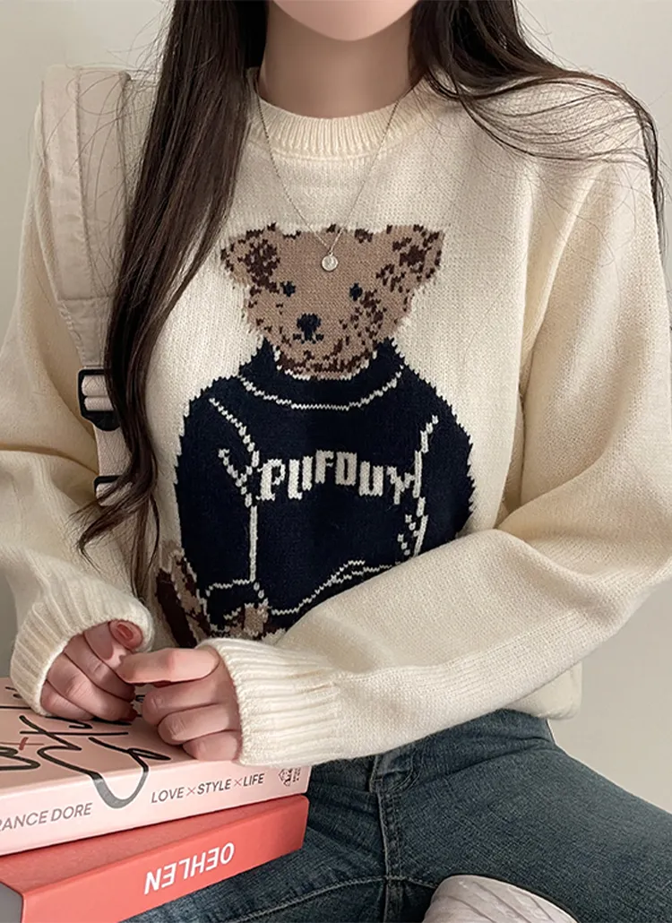 ビッグベア刺繍ラウンドニット | peelrang | 詳細画像1