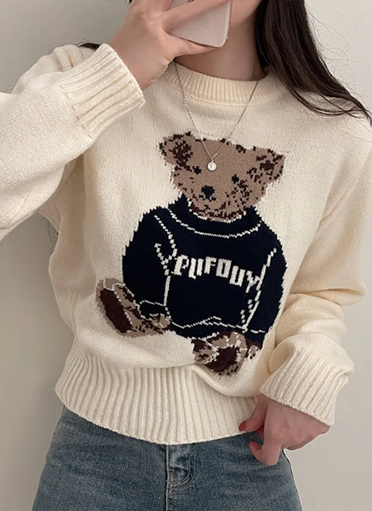 ビッグベア刺繍ラウンドニット | peelrang | 詳細画像2