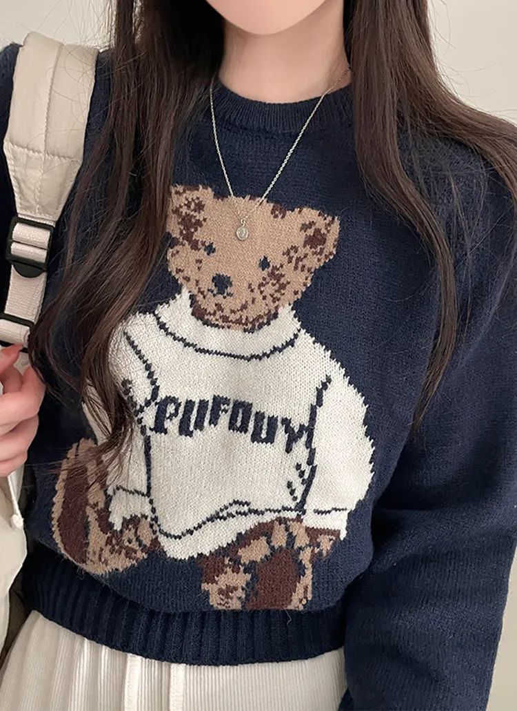 ビッグベア刺繍ラウンドニット | peelrang | 詳細画像3